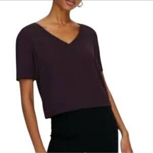 Aritzia Babaton Dark Purple Randy Short Sleeve Blouse size XXS
